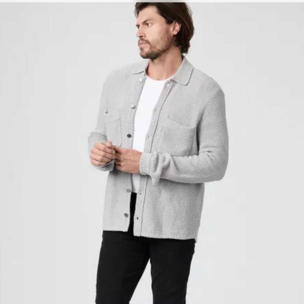 PAIGE Larson Button Up Cotton Sweater Weathered Stone Size Small